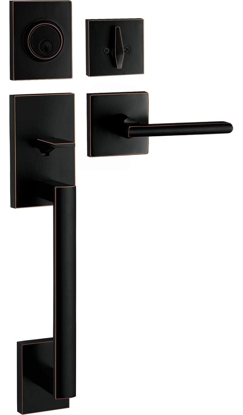 Berlin Modisch HandleSet Front Door Entry Handle and Deadbolt Lock Set Slim Square Single Cylinder Deadbolt and Lever Reversible for Right & Left Sided Doors Heavy Duty â€“ Oil Rubbed Bronze - Image 1